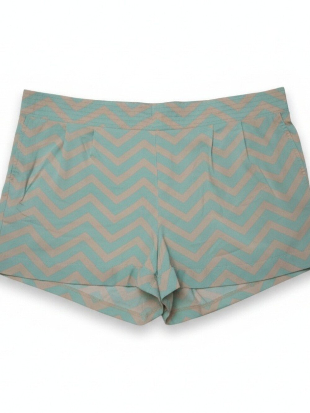 Women's Chevron Print Stretch Shorts - Aqua and Taupe